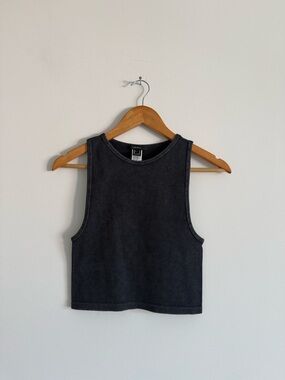Ribbed Sleeveless Crop Tank Top - Black